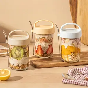 2 Pack Glass Overnight Oats Cups with Lids and Spoon Airtight Large Mouth Yogurt Jars Breakfast Containers for Oatmeal Smoothie Cereal Meal Prep Containers