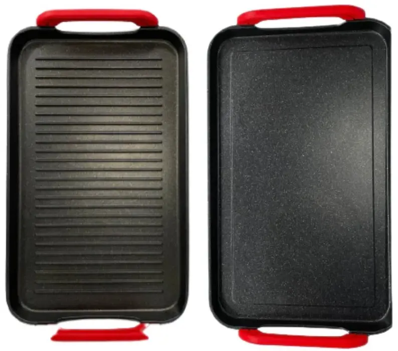 2-Pack Double MARBLE Comal by Neware SMOOTH and RIBBED comales Cookware griddles Pans Set Colorful Grill Handles Induction Nonstick Oven