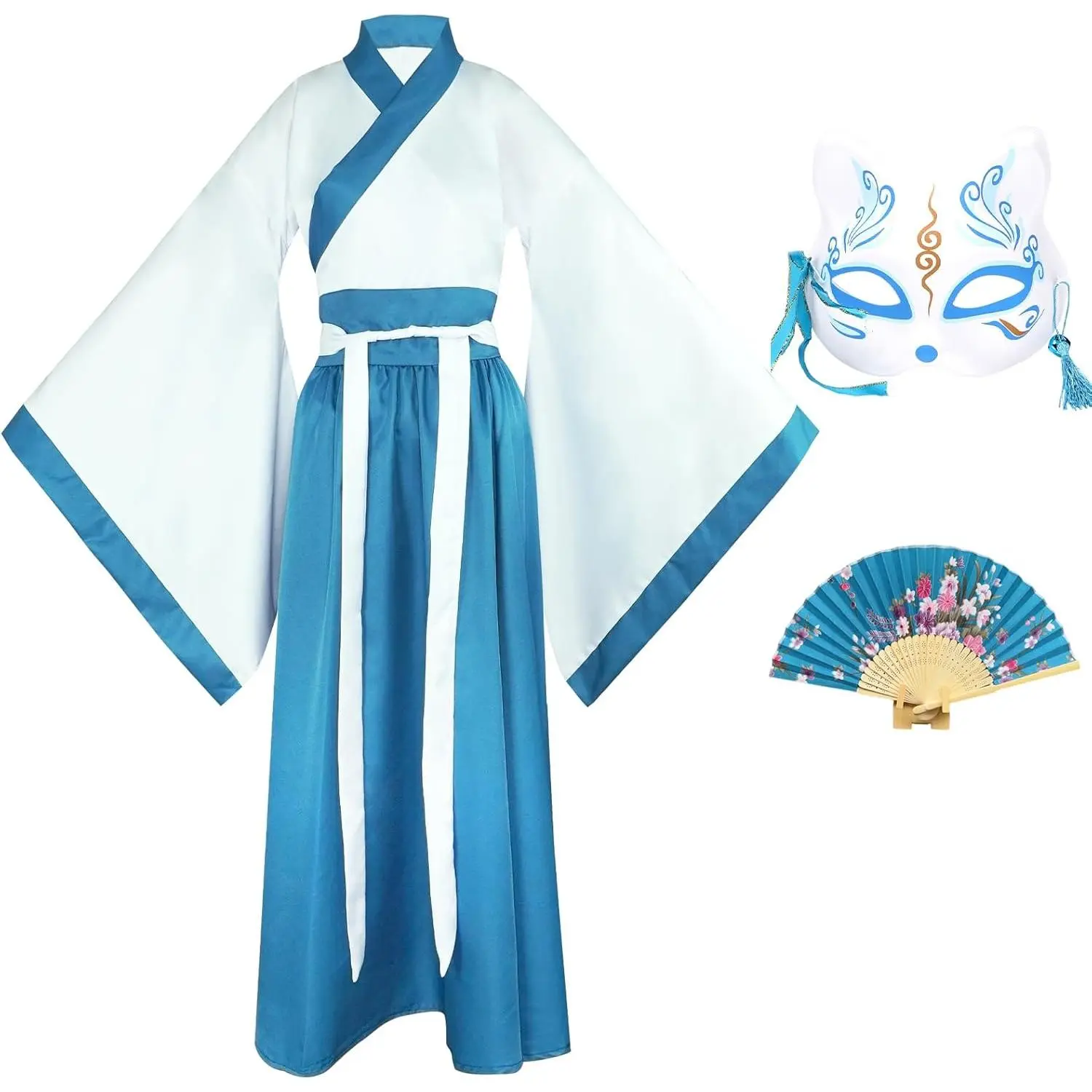 Women's Classical Red Hanfu Dress, Cotton Fabric Costume with Layered Skirt and Elastic Fit - Includes Fan & Mask for Parties & Cultural Events, Elegance, Top, Long Sleeve, Knitting, Clothes, Style, Adjustable, Traditional, Full-Length