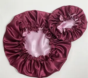 Burgundy Pink Reversible Satin Bonnets