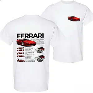 100% pure cotton Classic Car Design Men's T-Shirt Ferrari Sports Car Graphic Summer Casual Wear For Car Enthusiasts And Auto Lovers