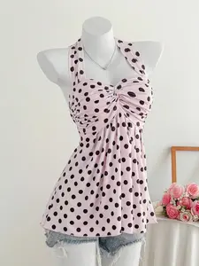 Comfortcana Women's Apricot Color Twist Back Halter Neck Top