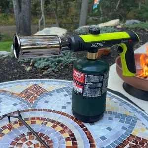 SEESE Powerful Propane Torch(Propane Tank Not Included),With One-Touch Max Fire Button and Safety Lock, Adjustable Blow Torch for Sous Vide Searing Steak, BBQ,Fireplace,Charcoal Wood