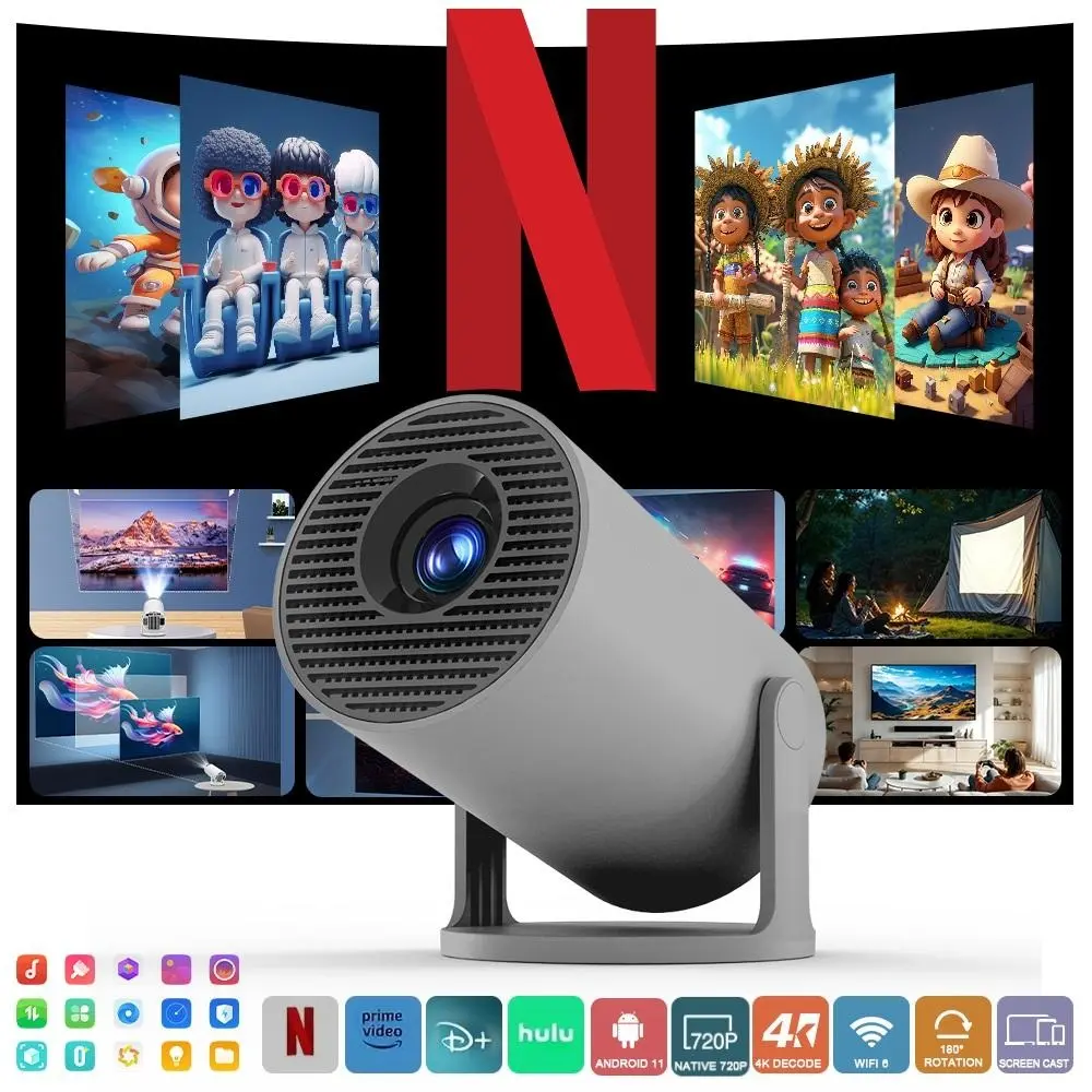 Smart Projector HY300Pro with 4K Decode 290ANSI Lumens Auto Keystone Correction Built-in 5W speaker Dual WiFi6 Wireless BT5.4 Android 11 Native 1280*720P for Home Cinema Portable Movie Theater #SummerWins #DealsForYouDays