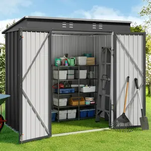 Gizoon 6' x 4' Outdoor Storage Shed with Double Lockable Doors, Anti-Corrosion Metal Garden Shed, Waterproof Shed Outdoor Storage Clearance for Backyard Patio Lawn-Dark Gray Drawers Adjustable