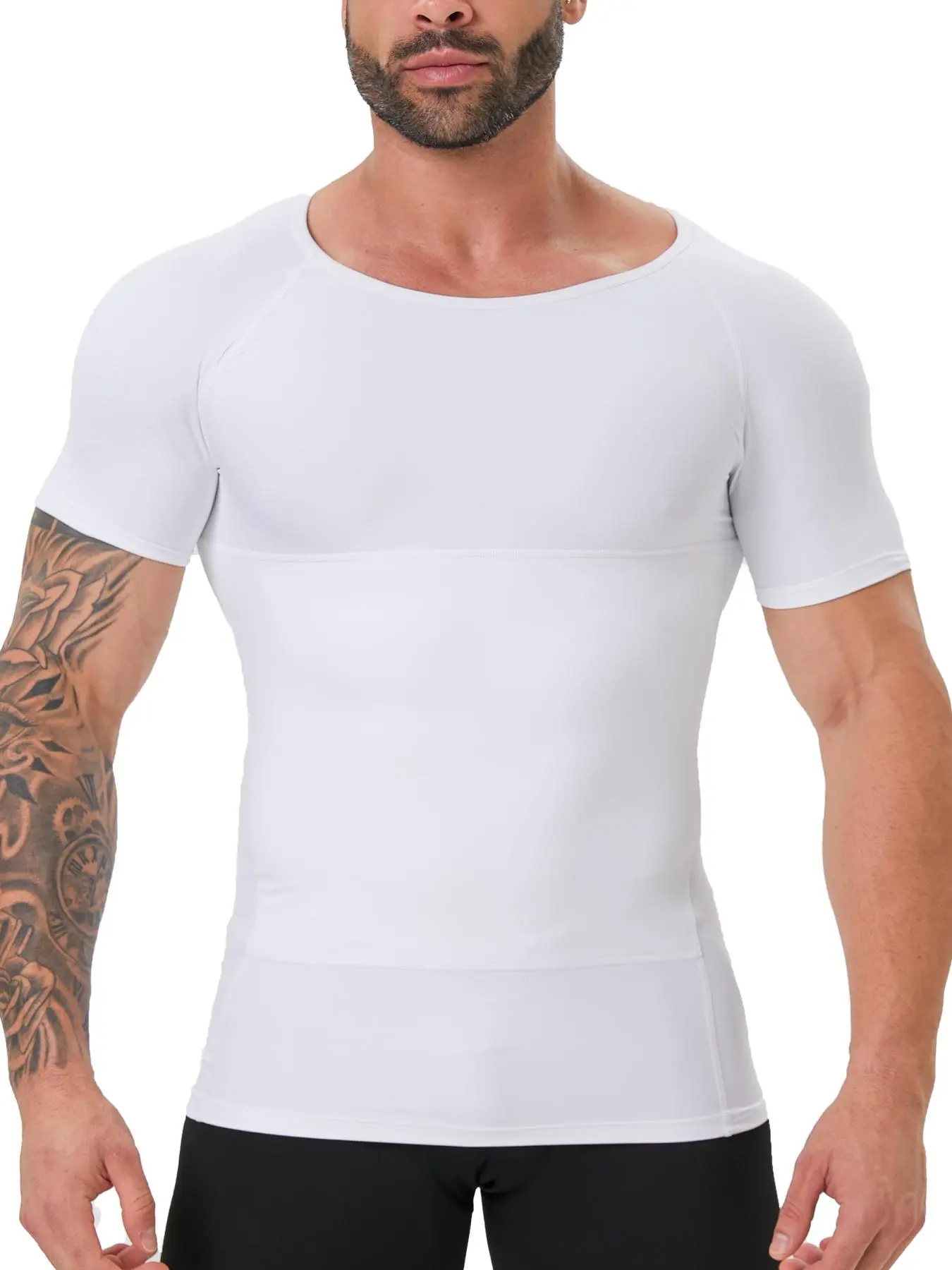 Men's Solid Color Compression Waist Control Stretchy Shapewear Tee, Breathable Comfortable High Stretch Shaper T-shirt for Daily Wear, Men's Shapewear Top for All Seasons, Shapewear Body Sculpting