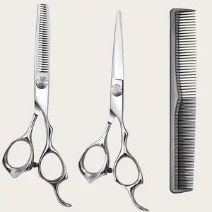 3Pcs Professional Hair Cutting Scissors Set, Stainless Steel Flat & Thinning Shears with Comb, Barber Salon Home Hair Styling Kit