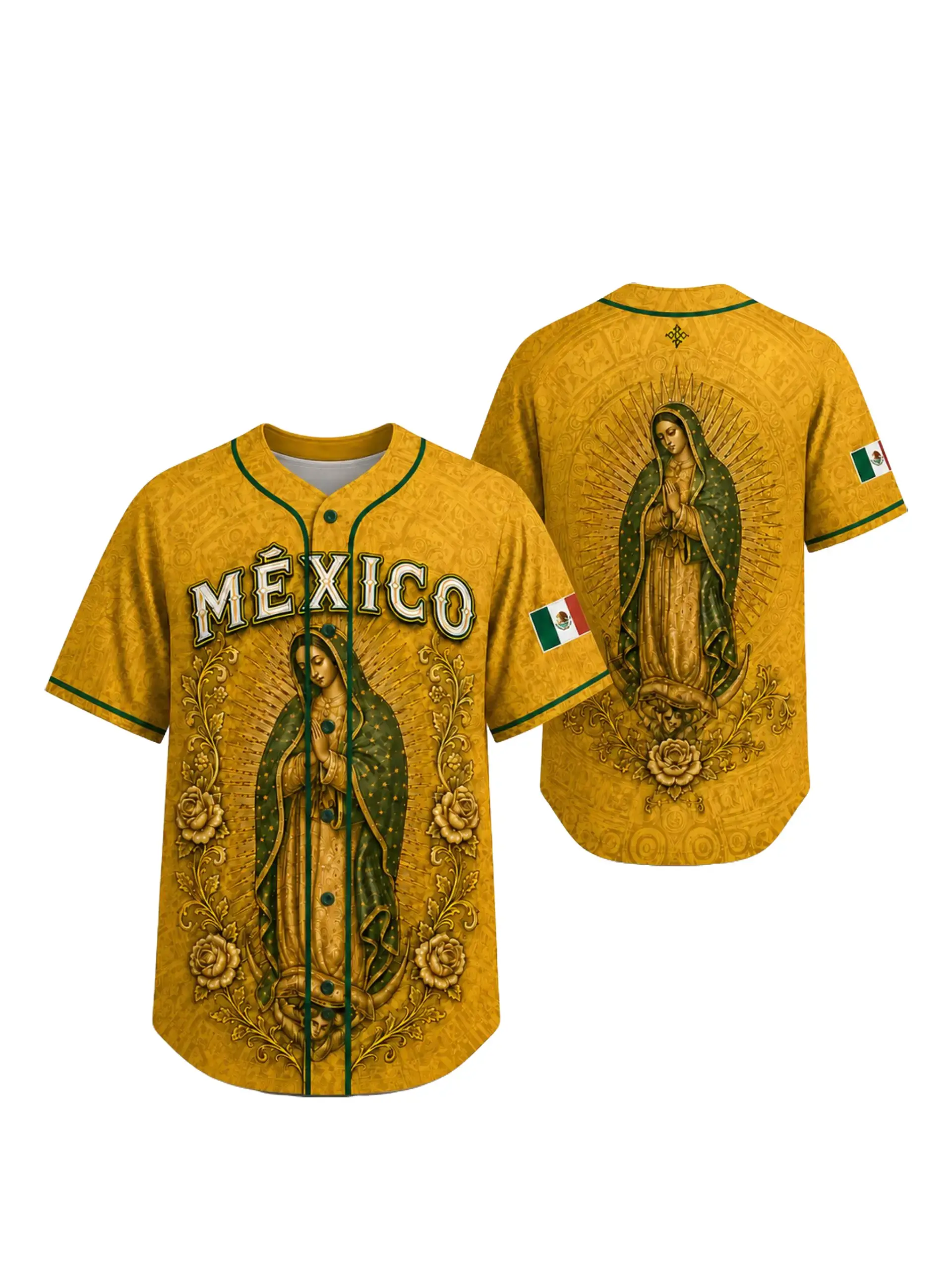 Unisex Polyester Short-Sleeve Button-Up Baseball/Softball Jersey - Our Lady of Guadalupe Full Print, Breathable Regular Fit Professional Sports Shirt