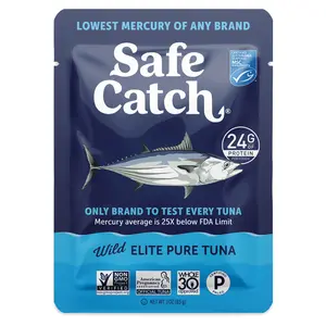 Safe Catch Elite Tuna Wild-Caught Lowest Mercury Pouch, 12-Pack, 3oz - Natural Fish Seafood