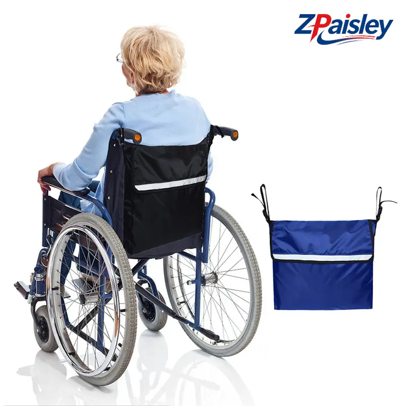 Waterproof Wheelchair Back Storage Bag with Reflective Strip, Adjustable Straps Universal Fit Wheelchair Pouch, Large Capacity Organizer Bag for Walker Rollator Seniors Mobility Aid
