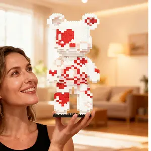 Heart Sweet Cool Bear Teddy Bear 3D Puzzle Building Block Decoration, Home Office Bookshelf Decor, Party Living Room TV Stand Display Gift