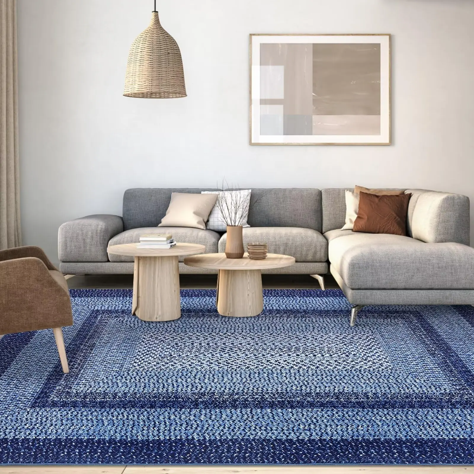 【GARVEE】Washable Area Rugs: Modern Boho Braided Print, Non-Slip, Low Pile, Polyester, Foldable, Non-Shedding, Perfect for Living Room, Bedroom, Office, Available in Various Sizes and Colors