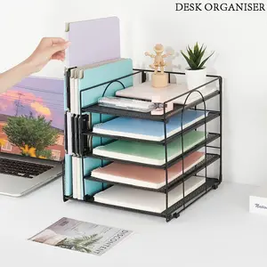 Desk Organiser File Holder, 5-Tier Paper Letter Tray, Multi-Layer File Rack, No-Drill Metal Storage, Office & Home Document Shelf, Office Accessories, Office Desk Organizer