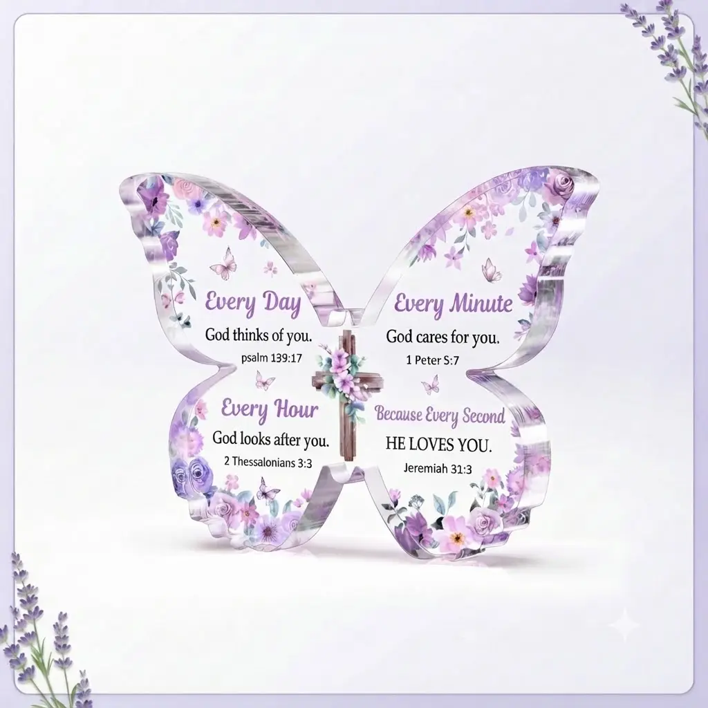 Christian Gifts Butterfly Acrylic Sign with Bible Verse, Religious Scripture Table Decor for Bedside Living Room, Inspirational Faith Gifts