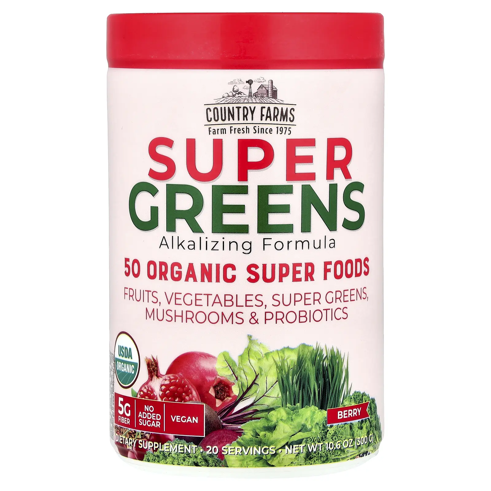 Country Farms Super Greens, Alkalizing Formula, Berry, 10.6 oz (300 g)