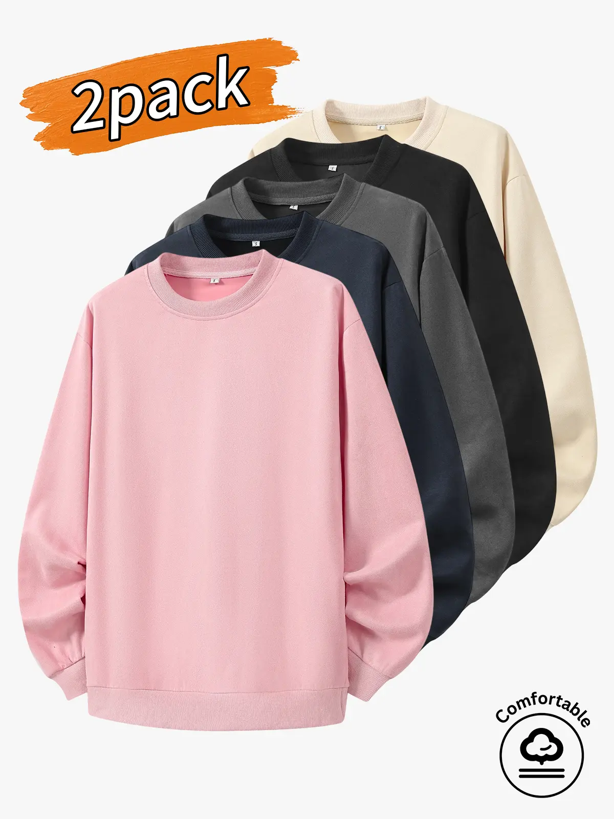 2-pack men's tops, men's crewneck sweatshirt, men's casual long-sleeve sweatshirt.A simple basic loose fit with a clean design and no unnecessary prints—ultra versatile and works with any outfit style. Suitable for home lounging, going out shopping, schoo