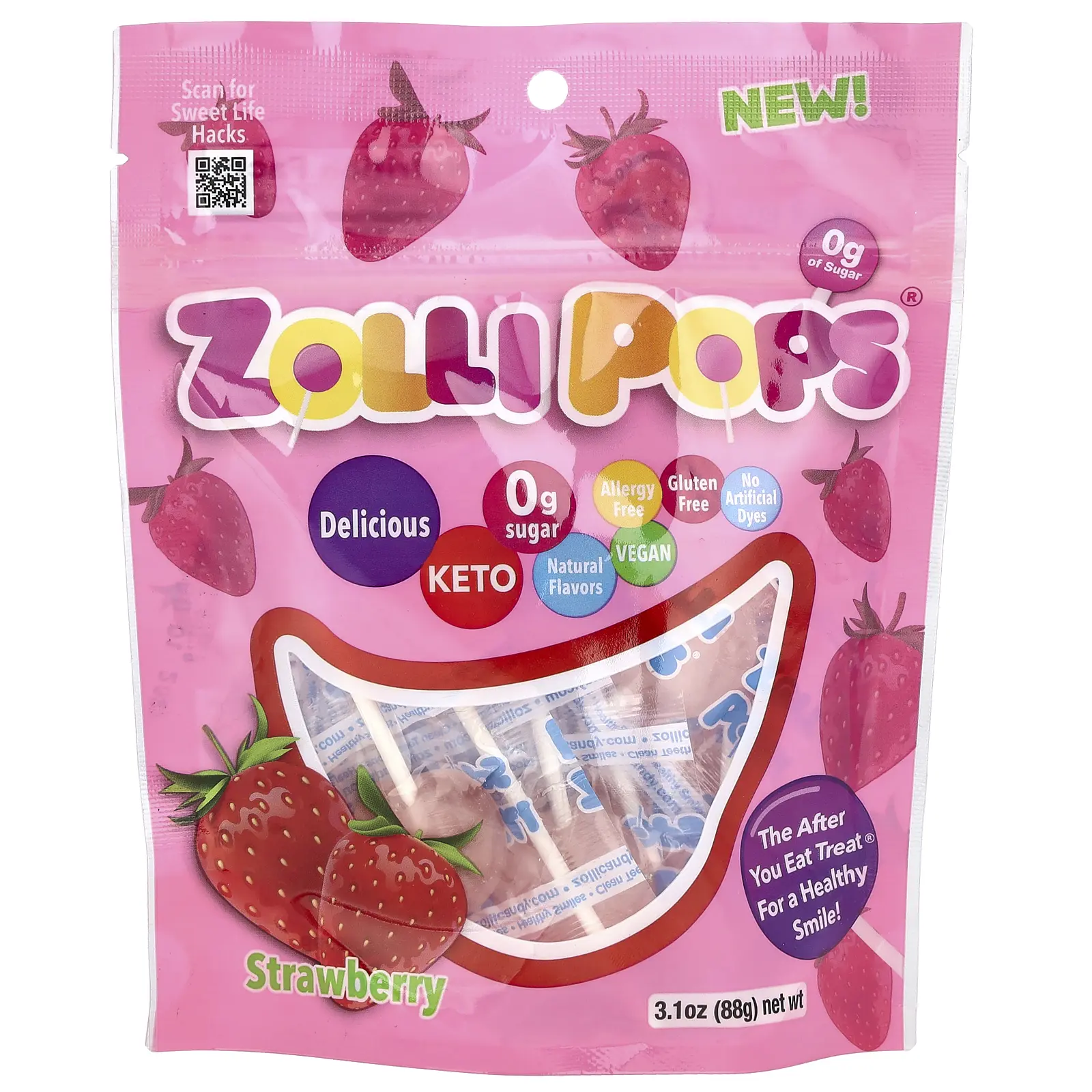 Zollipops Suckers, Strawberry, 3.1 oz (88 g)