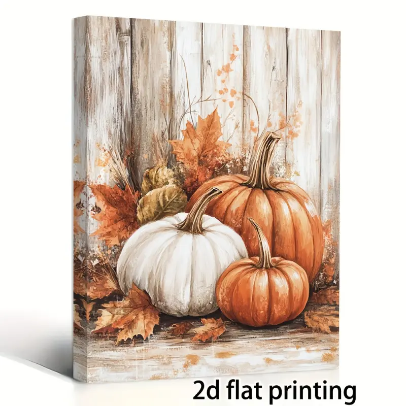 Simple Autumn Pumpkin Canvas Art with Wooden Frame - 11.8x 15.7inch , Vintage Still Life Wall Decoration Suitable for Living Room, Home Office or Seasonal Autumn Decoration, Warm Orange and Brown Tones, Indoor Wall Art, Office Wall Decoration|Autumn Theme