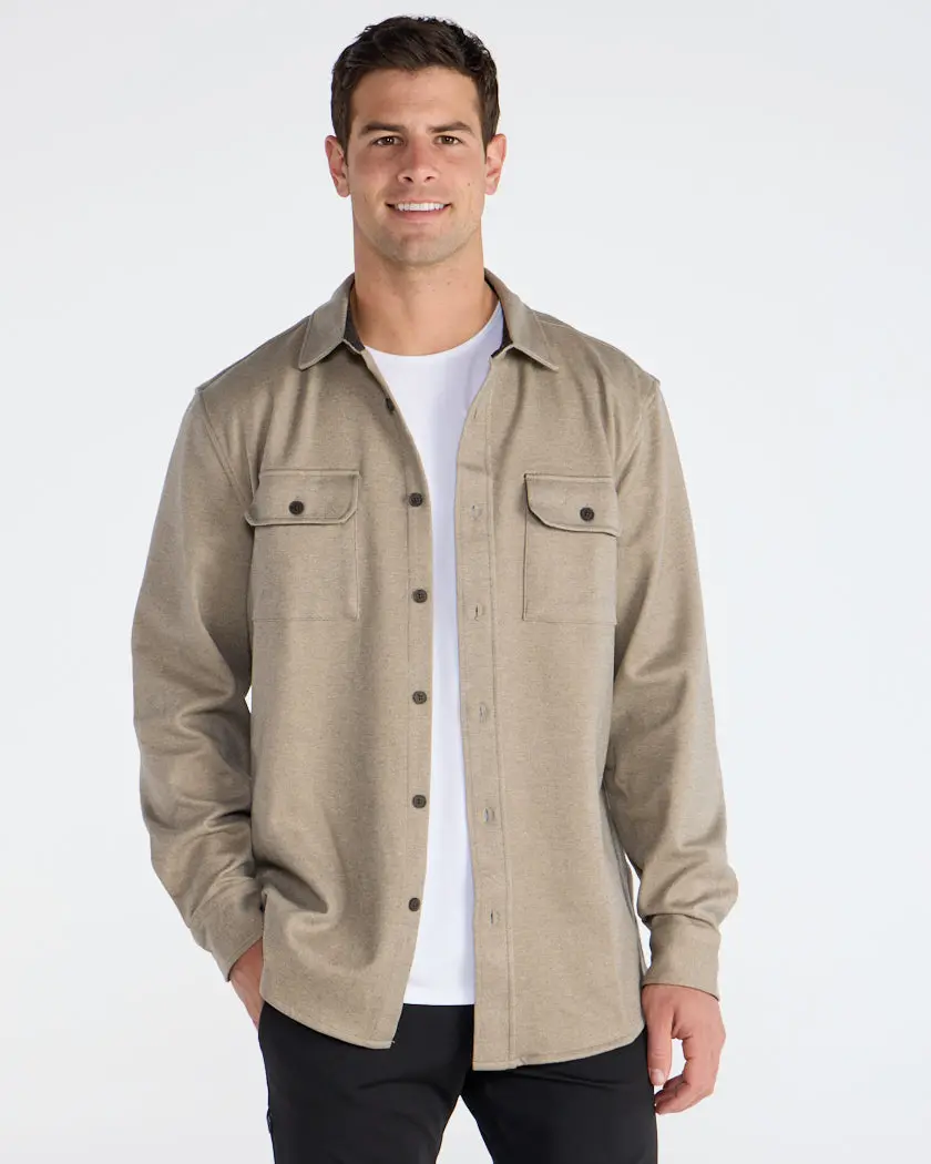 BYLT Coastal Overshirt Fitted Long Sleeve Casual Minimalist Classic Menswear Medium Length Drop-Cut Hem Layering Top