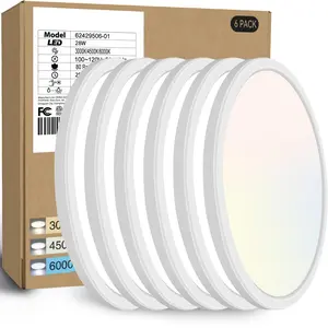 6Pack 12 Inch LED Flush Mount Ceiling Light, 28W 3200lm Black Thin Flat Surface Mount Lights, 3 Color Temperature in One 3000k/4500k/6000K Low Profile Lighting Fixture for Bathroom Kitchen