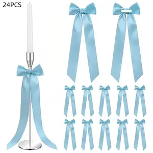 24 Large Seductive Candlestick Bowknots, 13 Inch Self-Adhesive Polyester Bows, Table Decor, Gift Wrapping, Wedding, Birthday, Bridal Shower, Valentine's Party Centerpiece, Christmas, Wedding Party Supplies