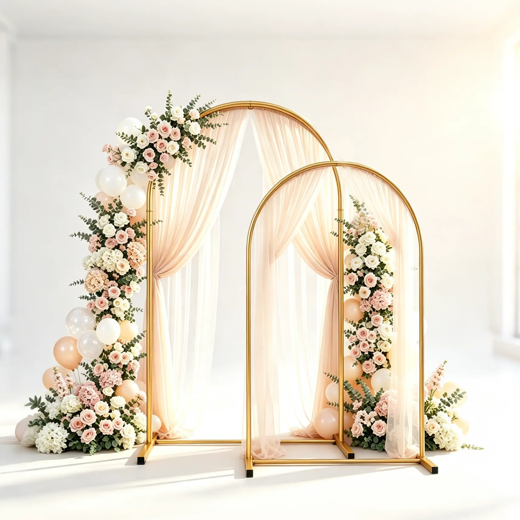 Gold Metal Wedding Arch Stand, Double Frame Backdrop Stand, Wedding Baby Shower Birthday Party Balloon Floral Display Frame, Outdoor Indoor Ceremony Photo Background Decor(6ft & 7.2ft)