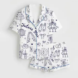 2026 Going To The Chapel Satin Pajama, Pjs Gonna Get Married Bachelorette Bride Wedding Art Print Short Sleeve Pajama