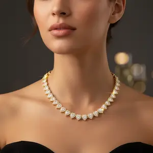 14mm Heart Cluster Chain - Fashion Costume Jewelry Accessory with Base Chain, Gold Formal, Setting & Rhinestone Finish Designs, Base Chain Necklaces, Gold Formal Necklaces