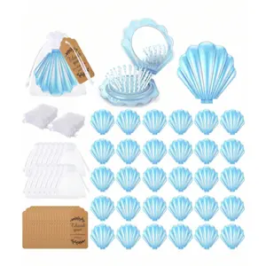 【Hot Selling】Mini Foldable Travel Hair Brush with Mirror, Hair Comb, Shell Shape Pocket Makeup Mirror, Wedding Party Favor, Portable Purse Travel Mirrors