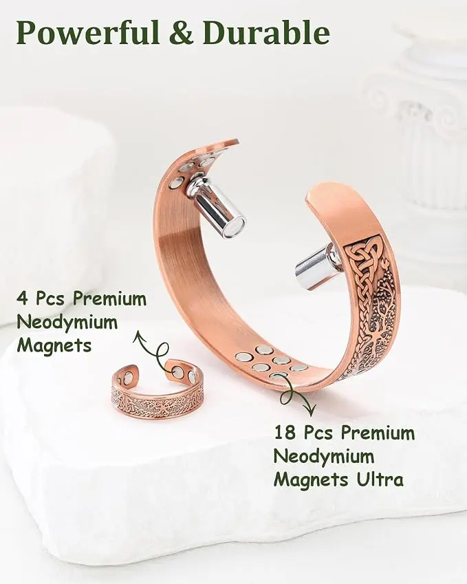 Copper Bracelet for Men, 99.99% Pure Copper Tree of Life Design | 99.99% Pure Copper Bracelet, 3800 Gauss Magnets, Copper Bracelet for Men &Women