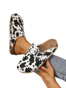 Women's Korean Style Casual Flat Heel Slip-On Shoes, Plain Color Round Toe Comfortable Walking Footwear for Daily Wear & Autumn Winter Seasons, Shoes Mules