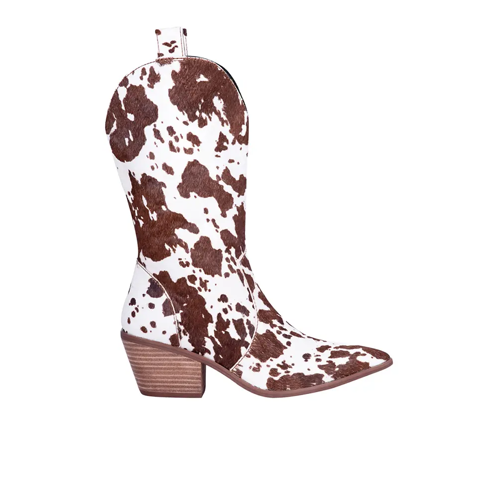 Dingo Womens Live A Cow Pointed Toe Pull On Casual Boots Mid Calf Mid Heel 2-3" - Brown, White Dingo Womens Live A Cow Pointed Toe Pull On Casual Boots Mid Calf Mid Heel 2-3" - Brown, White