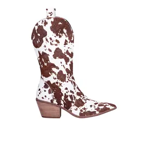 Dingo Womens Live A Cow Pointed Toe Pull On  Casual Boots Mid Calf Mid Heel 2-3" - Brown, White