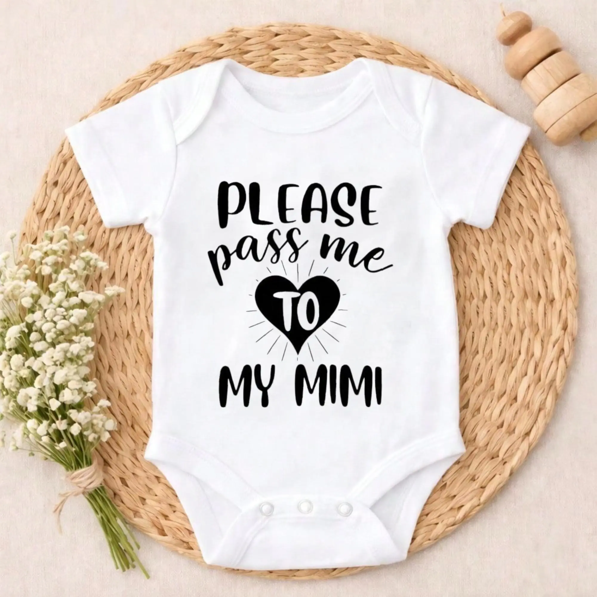 Newborn Baby Girl Boy Bodysuit Romper Outfit Please Pass Me To My Mimi Cute & Adorable Simple Style boy valentine Snap Closure Perfect Present for Baby Shower, New Mom, Grandparents, Ideal for First Photos & Special Days