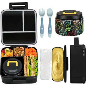 Bento Lunch Box for Kids With 8oz Soup thermo, Thermo Hot Food Jar and Insulated Lunch Bag