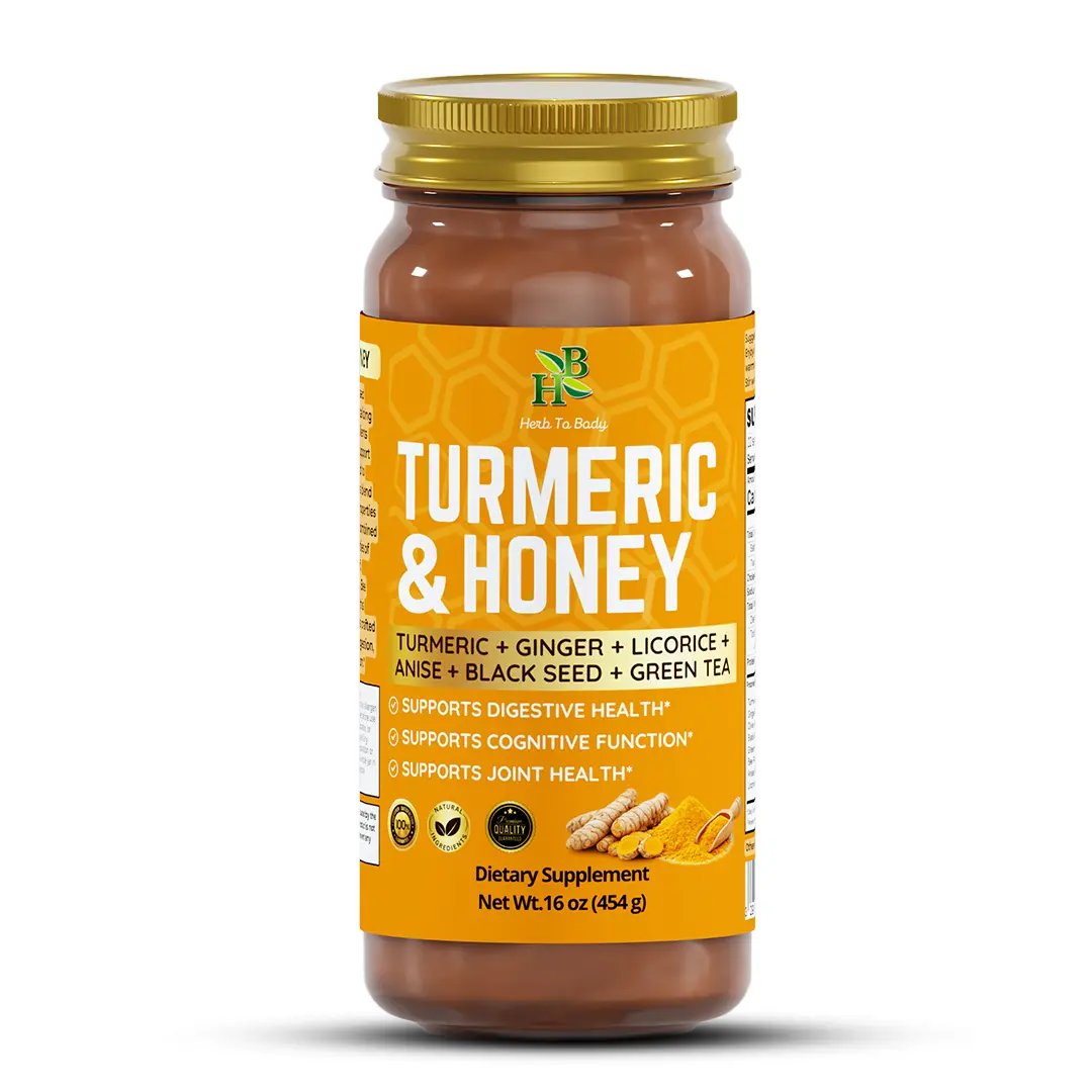 Herb To Body Turmeric Honey | Multifloral Honey Blend with Turmeric, Ginger & Botanicals | Wildcrafted | 16 oz (454 g)