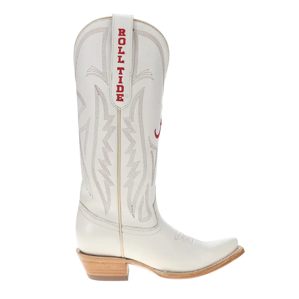 Gameday Boots Womens University Of Alabama Gameday Embroidered Snip Toe Pull On  Casual Boots Mid Calf Low Heel 1-2" - Off White