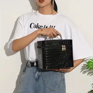 High-End Crocodile Pattern Cosmetics Organizer, Large Capacity Portable Makeup Case, Available in Multiple Colors & Sizes