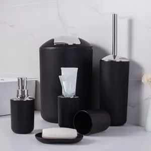 Bathroom Accessories Set, 1 Set Including Toothbrush Holder, Toothbrush Cup, Soap Dispenser, Soap Dish, Trash Can, Bathroom Supplies