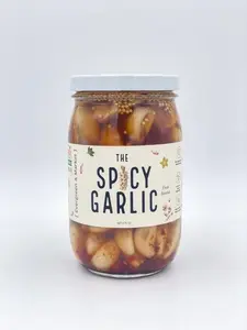 Evergreen and Market Spicy Garlic Pickled Snacks - 17oz Sugar-Free Glass Jar Food, US Pantry Item, Made with Real Natural Ingredients, Salt, Vinegar, Sour Flavor