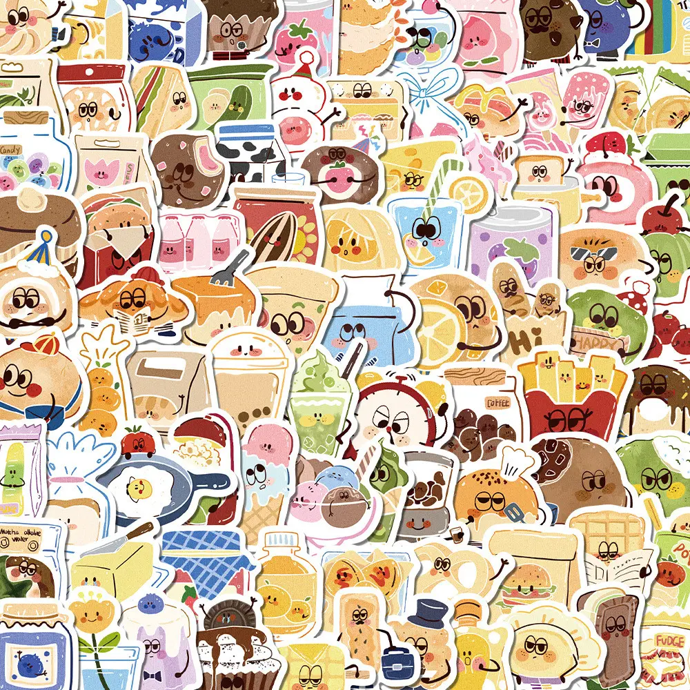 100 Pcs Small Size Cute Anthropomorphic Food Battle Stickers - Cartoon DIY Small Stickers for Journal, Water Bottle, Scooter, Helmet, Notebook, Phone Case & Stationery Decor, Ideal