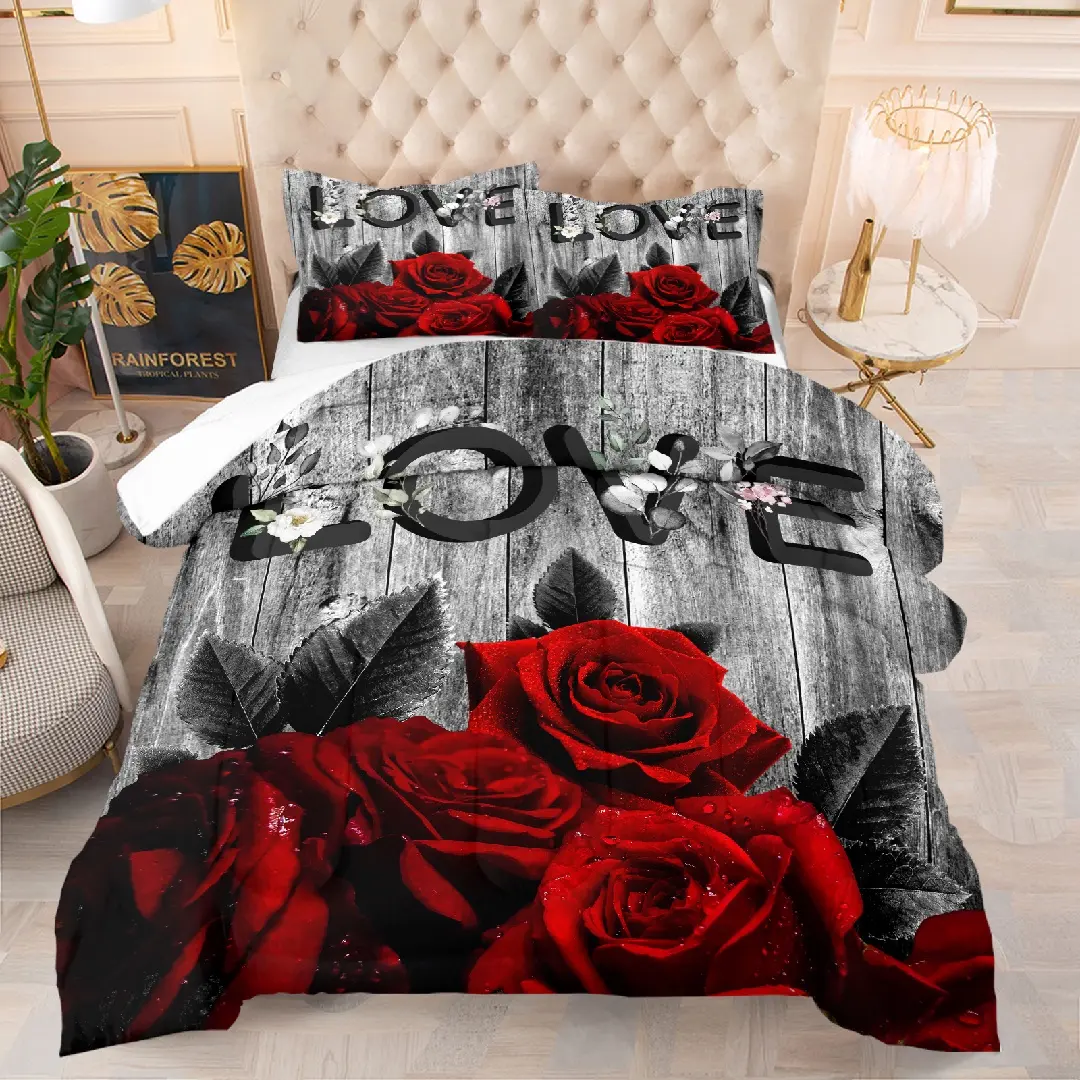 The Valentine's Day rose pattern quilt comes with cotton, including 1 quilt and 1 or 2 pillowcases without a core, suitable for home or dormitory decoration, and is a very suitable holiday gift