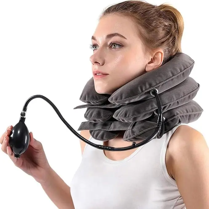 HOXEZU 1 Pack Inflatable Neck Stretcher-Traction Pillow (12" to 17" Around Neck, Flocking Fabric, No Assembly Required) for Discomfort & Stress Relief, Portable Home Care Supply, Ideal Holiday Gift for Loved Ones, Neck Care, Breathable