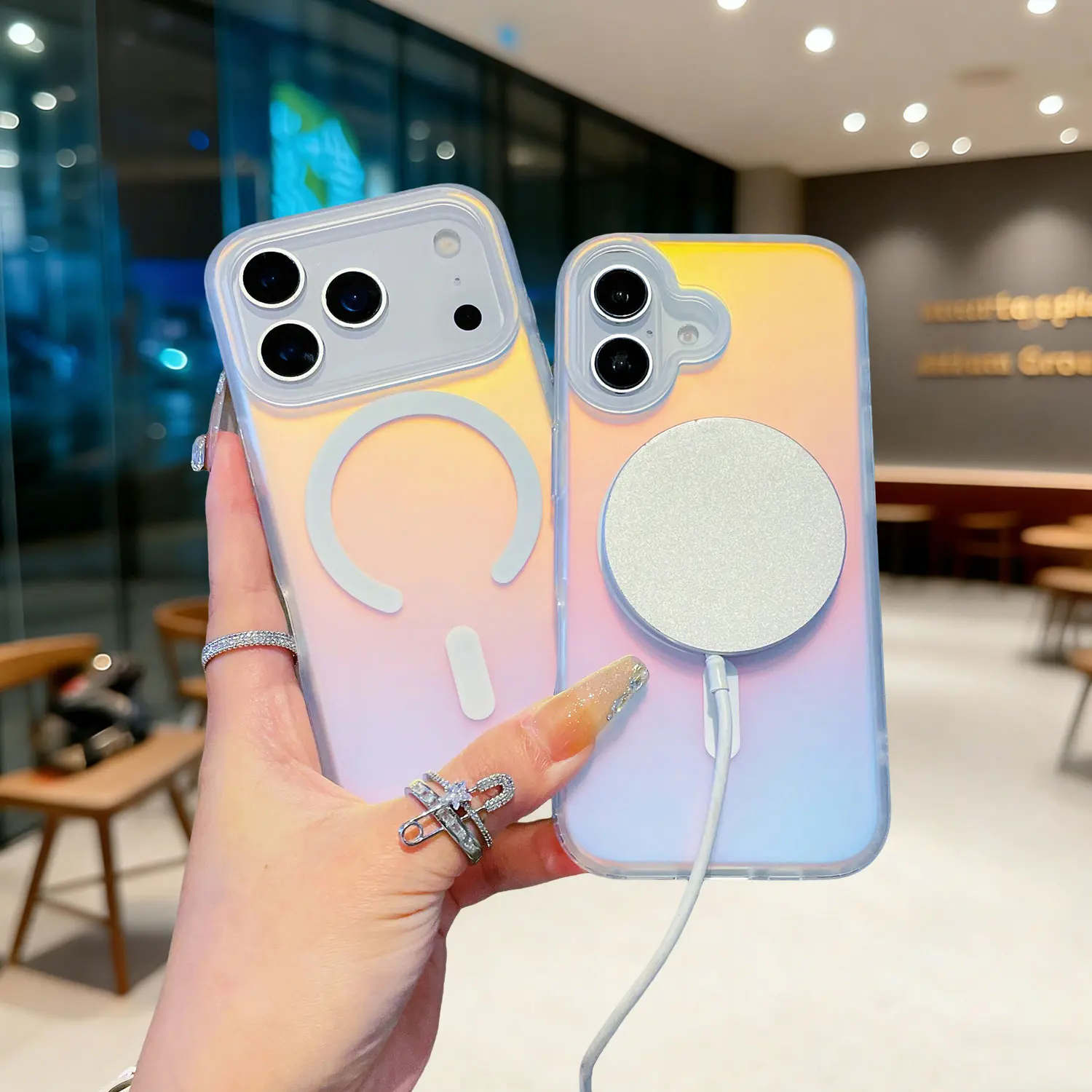 HISTORYOO Magnetic Phone Cases for iPhone 17 Pro Max 16 15 14 13 12 11 Pro 17 Air Fluorescent Holographic Iridescent Case Wireless Charging Slim Shockproof Matte Back Protective For Magsafe Laser Color Changing Effect Soft TPU Cover, Smartphone, Handheld,