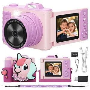 MYVIA Kids Camera Toddler Camera for Boys Girls Ages 3-10, Kids Digital Camera 1080P HD Video Selfie Camera with Manual Focus Lens, 32GB SD Card, Shockproof Camera for Outdoor Play Travel Birthday Gift Kids, Kids Video Camera Toy Camera Childrens Camera