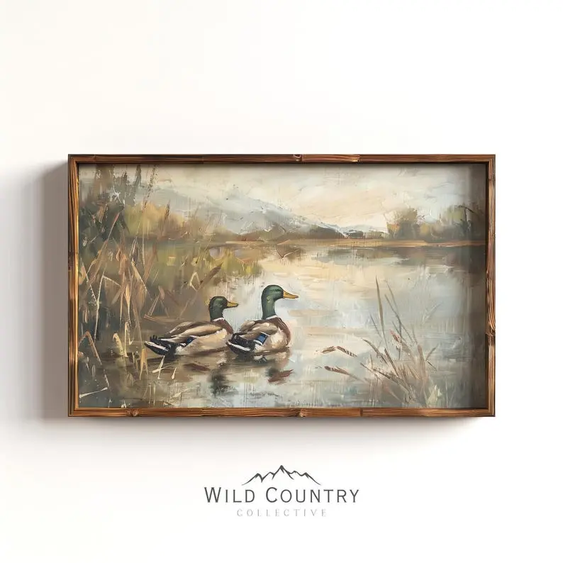 Mallard Duck Nursery Wall Art, Bird Hunter Gift, Vintage Duck Oil Painting, Rustic Cabin Decor, Mallard Duck Pond Poster Unframed , Countryside Poster Unframed