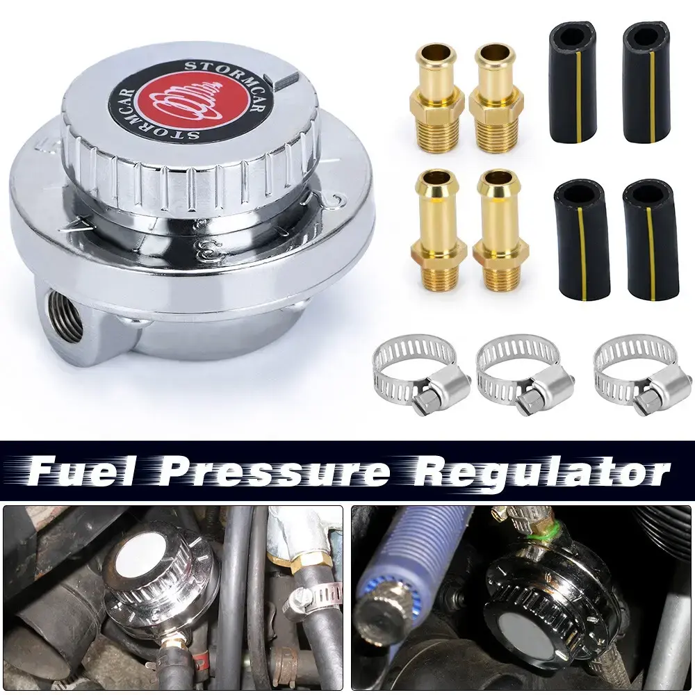 Universal Adjustable Fuel Pressure Regulator Full Kit, Metal Pro-Flow for Single & Twin Carburetor, 1-6 PSI, Max 7 PSI Input, 8mm Fittings, Single Carburetor, Maximum Input Pressure 7 Psi