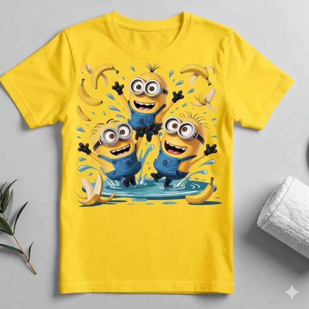 Funny Yellow Cartoon Character Tee, Banana Splash Graphic T-Shirt, Casual Unisex Trendy Streetwear #cartoontee #graphictee #yellowstyle #streetwear