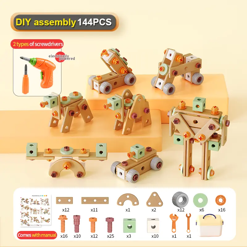 Unisex 144-Piece DIY Assembly Repair Fun Tool Kit for Children - Includes Drill, Screwdriver, Nuts, STEM Learning, Imaginative Play, Holiday/Birthday Gift