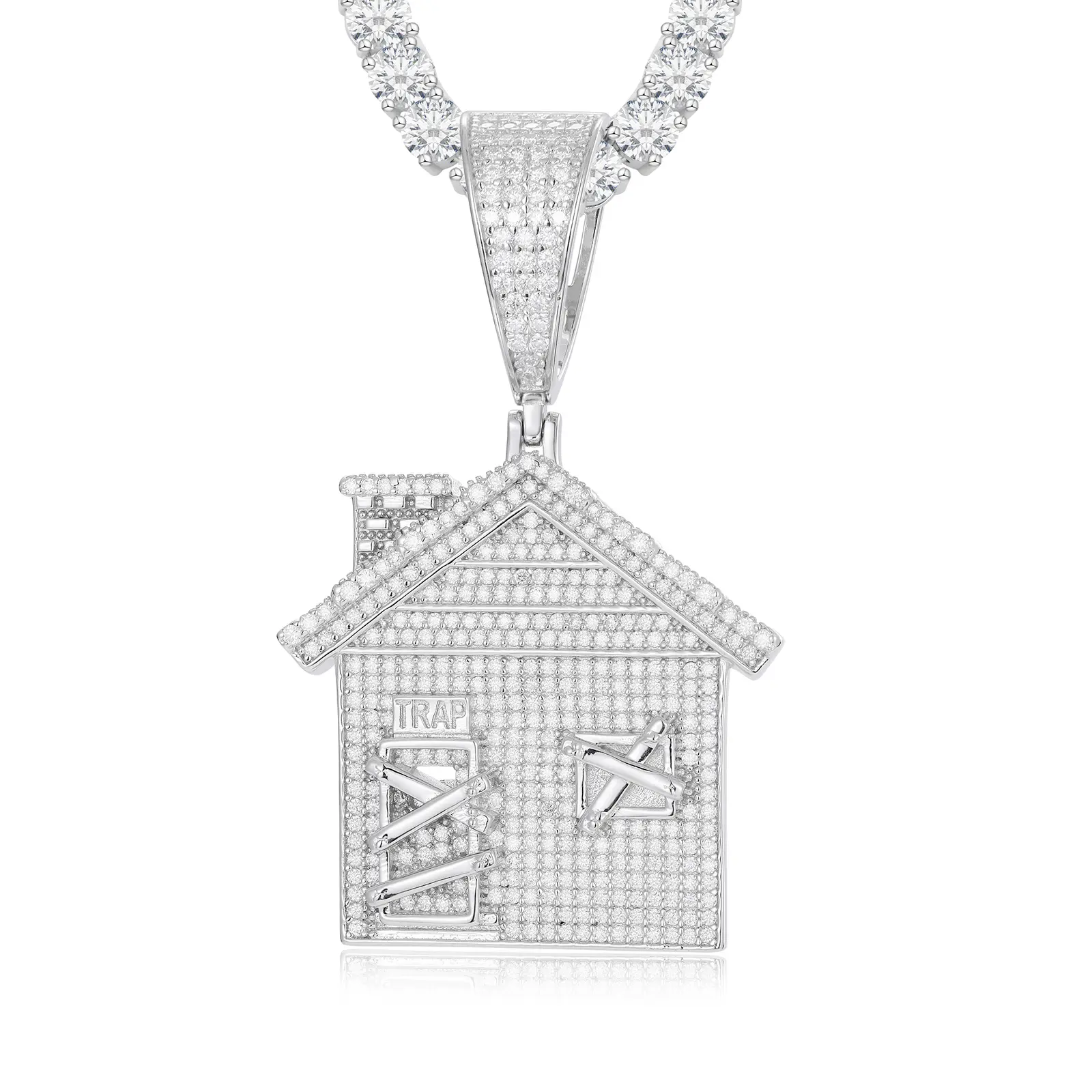 UCCIYO House Pendant CMP06 Lab-Created Moissanite Copper Moissanite Pendant Necklace Classic Doorstop Pendant Men's Fashion Hip Hop Women's Jewelry P242 summerwins【#CMP06】